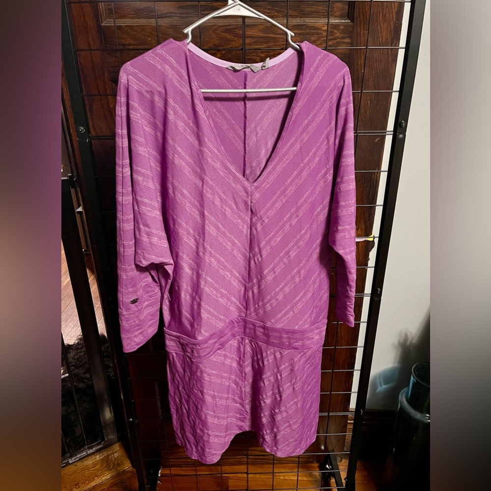 Athleta dress smocked waist 3/4 sleeve size Large